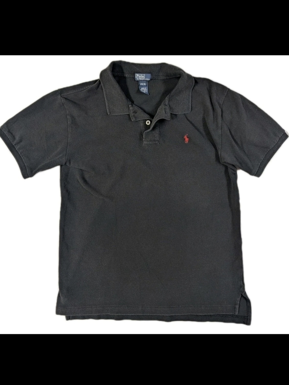 Polo Ralph Lauren Boys Youth Size L 16/18 Black Short Sleeve Polo Shirt Red Pony